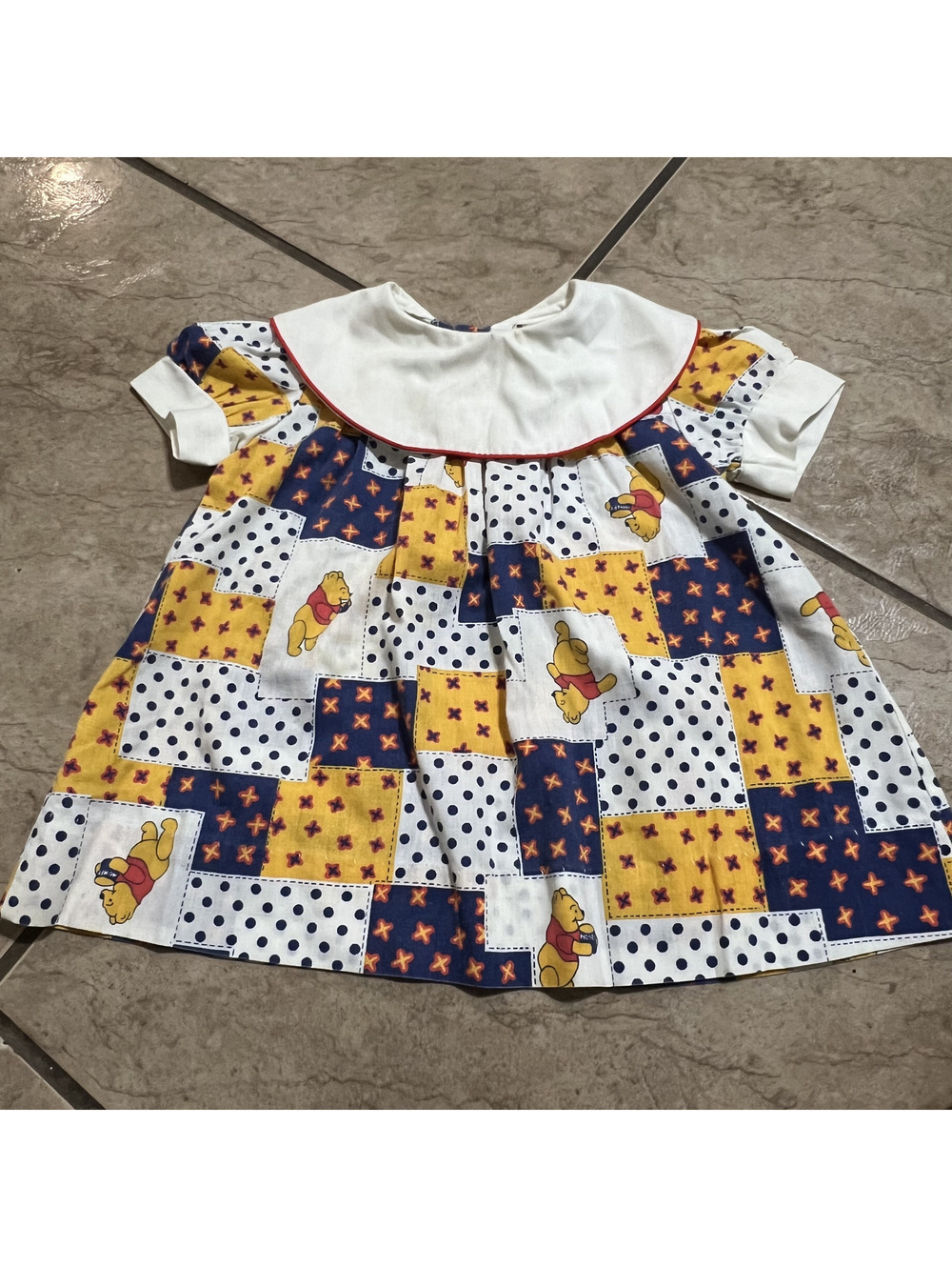 Vintage 70s Sears Winnie the Pooh Patchwork Smock Dress Disney Characters 2T